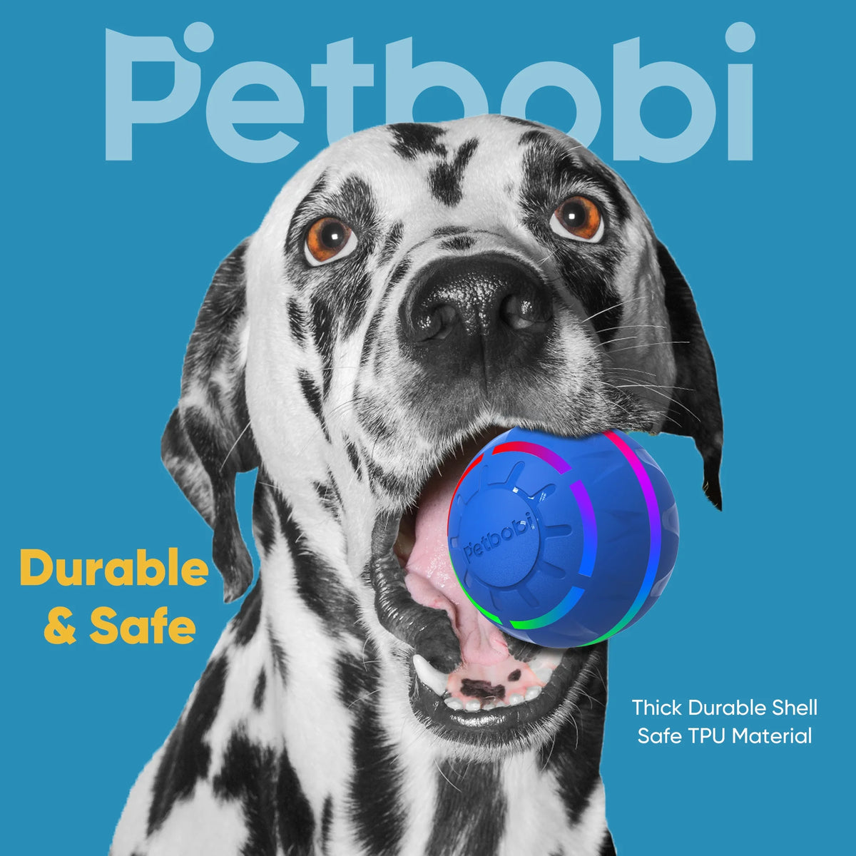 Interactive LED Dog Ball - Rechargeable Rolling Toy for Medium to Large Dogs, Features Flashing Lights and Bouncing Motion, Blue
