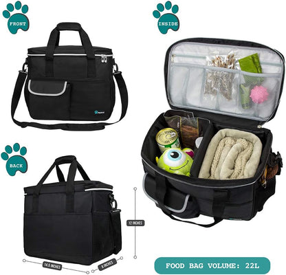 Dog Travel Organizer Tote for Pet Supplies - Medium Black Diaper Bag