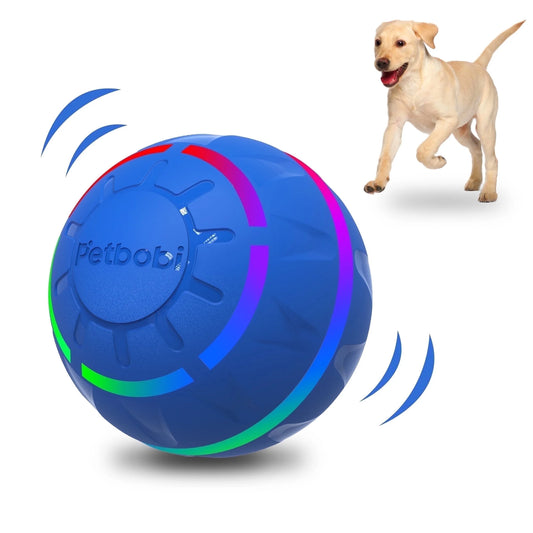 Interactive LED Dog Ball - Rechargeable Rolling Toy for Medium to Large Dogs, Features Flashing Lights and Bouncing Motion, Blue