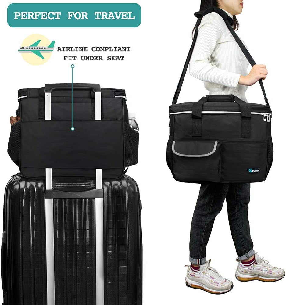 Dog Travel Organizer Tote for Pet Supplies - Medium Black Diaper Bag