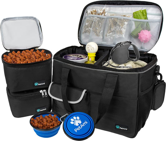 Dog Travel Organizer Tote for Pet Supplies - Medium Black Diaper Bag
